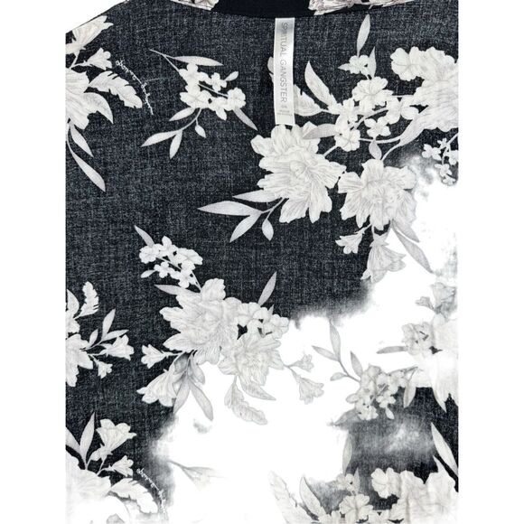 Spritual Gangster Maya Black 3/4 Sleeve Floral Kimono Cardigan One Size Pocket - Picture 8 of 10